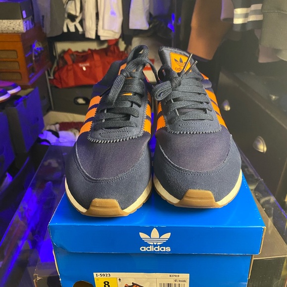 🆕 Adidas I-5923 Navy/Orange - Size: Mens 8 - Picture 3 of 8